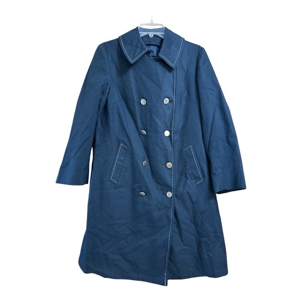London Fog Vintage Style Classic Blue Double-Breasted Women's Coat, Women’s 12